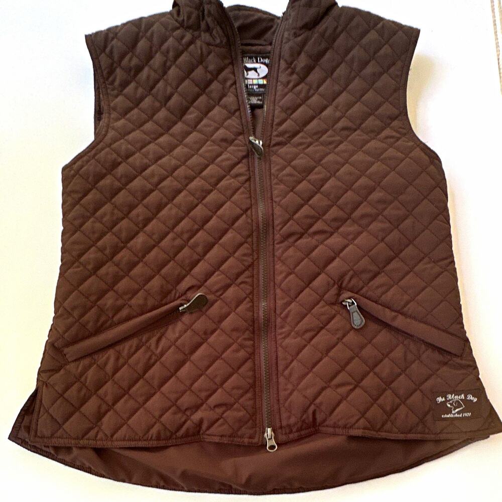 The Black Dog Brown Quilted Zip Front Vest Women s Size Large Teacher Core